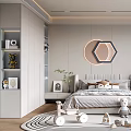 Modern Kids Bedroom With Toys Bed And Decorative Lights