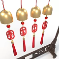Traditional Chinese Hanging Decorations With Golden Bells Red Characters And Tassels