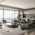 Modern Guest Restaurant Sofa Coffee Table Combination Dining Table and Chair 3d model