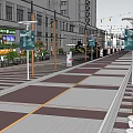 Modern Urban Commercial Landscape With High Rise Buildings Pedestrian Street Shops And Outdoor Seating