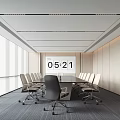 Modern Conference Room With Long Table Chairs Large Windows And Digital Clock 3d model