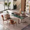 Modern Tea Table With Green Stone Top And Orange Chairs In Bright Living Room Setting