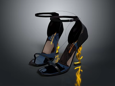 Stylish Black High Heels with Yellow YSL Heel Design as Essential Daily Fashion Footwear 3d model
