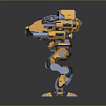 Yellow Mecha Robot In Standing Pose With Mechanical Structure And Armored Cannons 3d model