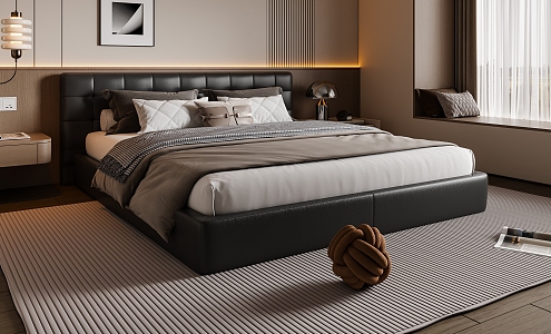 Modern Double Bed Leather Double Bed 3d model