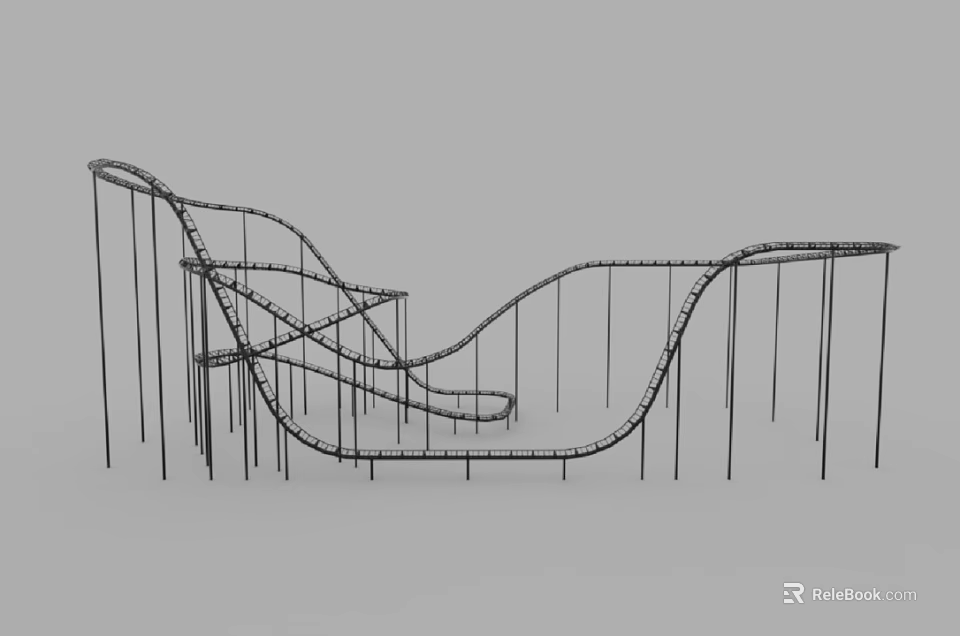Thrilling Amusement Park Roller Coaster With Curved Metal Tracks And Undulating Design 3d model 