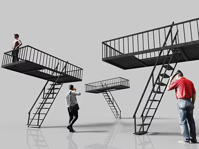 Metal Stairs Connecting Platforms at Different Heights in Modern Industrial Interior Design 3d model