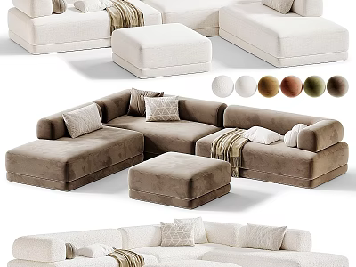 Modern Sectional Sofa Design With Multiple Color Options And Decorative Pillows 3d model