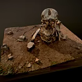 Scattered Ancient Skeleton Remains With Limb Bones And Skull On Earth Mound