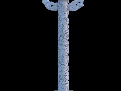 Traditional Carved Stone Pillar With Intricate Patterns And Decorative Top Design 3d model