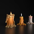 Lit Candle Lamps With Dripping Wax In Different Colors On Black Background