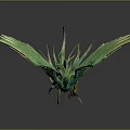 Mythical Flying Phoenix with Spread Green Yellow Wings and Long Vibrant Tail Feathers