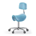 Comfortable Blue Office Chair with Saddle Shaped Seat and Silver Metal Base on Wheels
