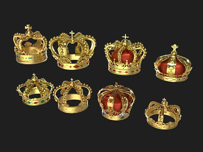 Exquisite Golden Crown Jewelry Collection Featuring Red Gemstones Cross Decorations And Intricate Design Details 3d model
