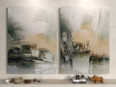 Abstract Painting Two Panel Modern Wall Art With Neutral Tones And Textured Brushstrokes 3d model