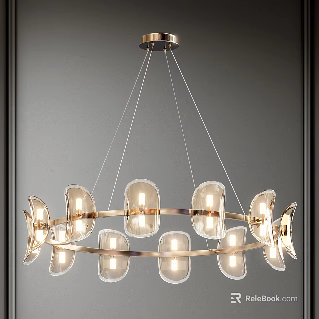 Elegant Modern Circular Hanging Chandelier With Glass Shades And Metal Frame 3d model 