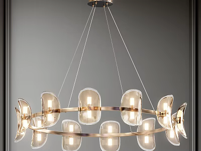Elegant Modern Circular Hanging Chandelier With Glass Shades And Metal Frame 3d model