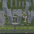 Modern High Rise Residential Buildings with Green Areas Central Plaza and Nearby Roads