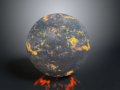 Dark Artistic Sphere With Yellow Orange Spots And Textured Reflective Base 3d model
