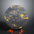 Dark Artistic Sphere With Yellow Orange Spots And Textured Reflective Base