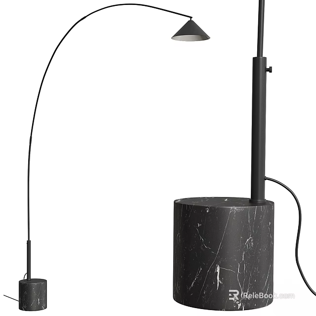 Modern Arc Floor Lamp with Black Metal Stand and Marble Base Design 3d model 