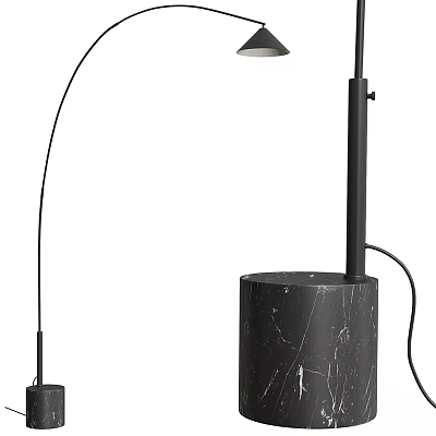 Modern Arc Floor Lamp with Black Metal Stand and Marble Base Design 3d model