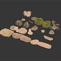 Various Natural Wood And Stone Samples With Green Plants Collection