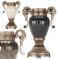 Ornate Ceramic Vessels Featuring Gold Metal Accents Transparent Glass Details And Black Gemstone Embellishments