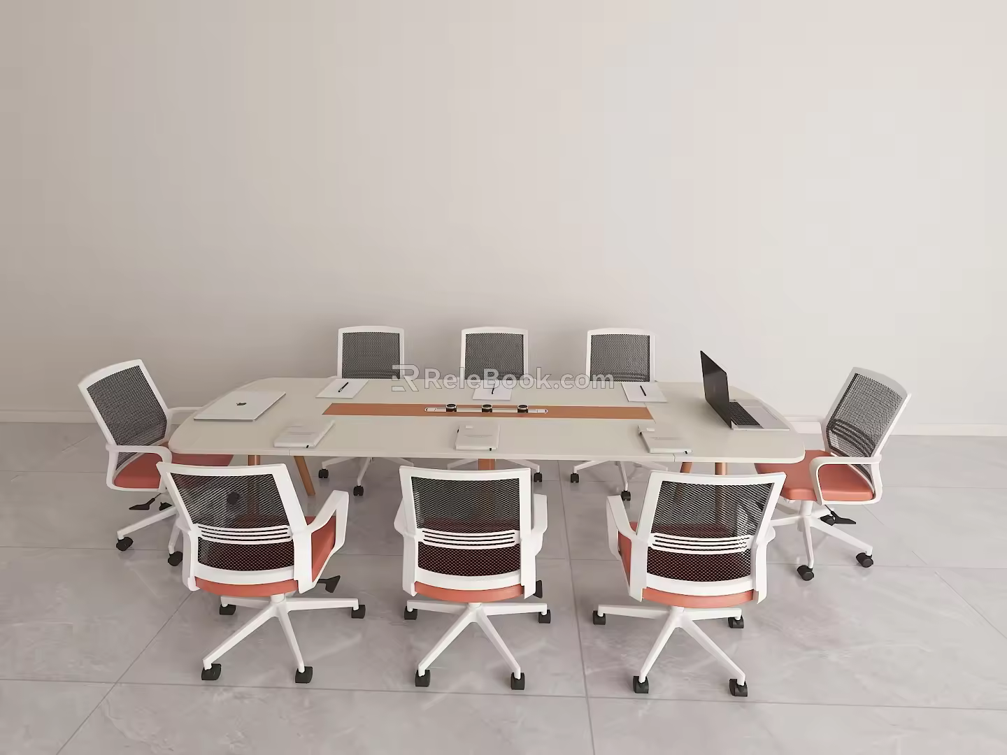 Simple multi-person meeting table and chair combination 3d model