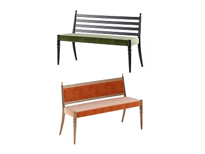 Modern Leisure Chairs With Black Brown Frames And Green Orange Cushions 3d model
