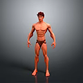 A Muscular Man in Brown Briefs Standing Barefoot Against Gray Background
