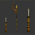 Ornate Decorative Weapon With Intricate Design Surrounded by Tall Candle Holders and Lit Candles