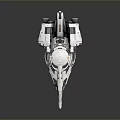 Futuristic Spaceship 3D Model With Streamlined Design White Gray Orange Details On Dark Reflective Background