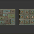 Two Vintage Distressed Green and Brown Wooden Drawer Chests with Metal Handles