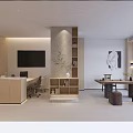 Modern Public Office Space With Open Layout Desks Bookshelves Green Plants And Decorative Art
