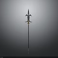 Elegant Medieval Spear With Intricate Spearhead Black Shaft And Golden Accents