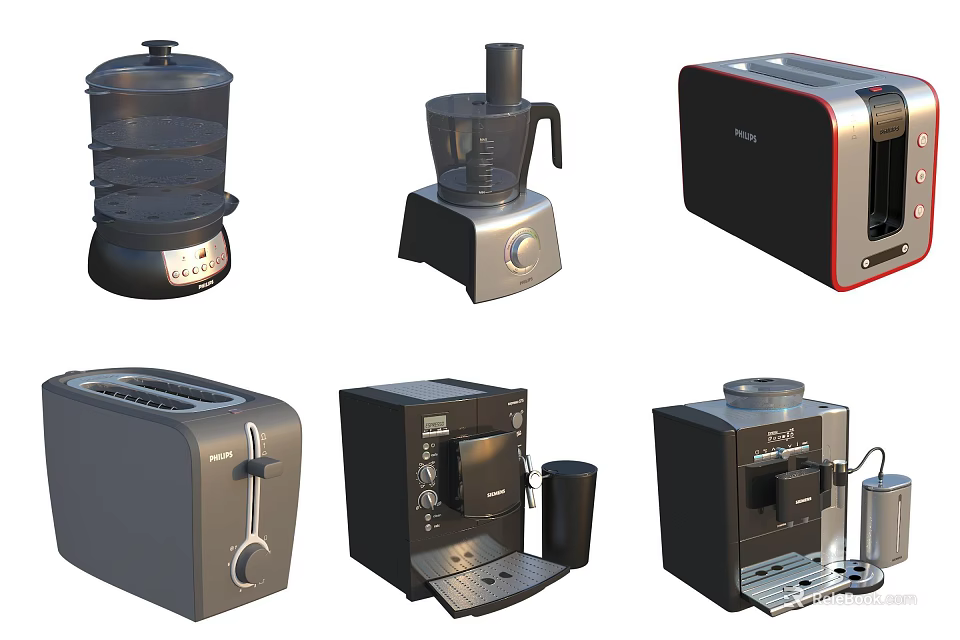 Essential Kitchen Appliances Featuring Coffee Maker Blender Toaster And Kettle 3d model