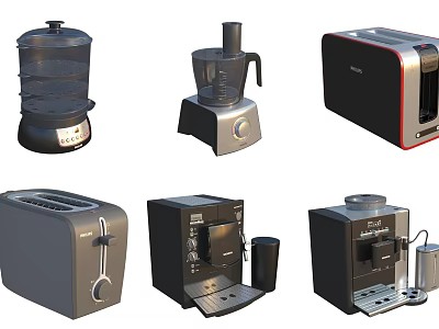 Essential Kitchen Appliances Featuring Coffee Maker Blender Toaster And Kettle 3d model