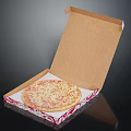 Freshly Baked Cheese Pizza Inside Open Cardboard Box With Red Pattern Liner 3d model