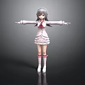 Child in White Dress with Red Accents Gray Hair and Outstretched Arms