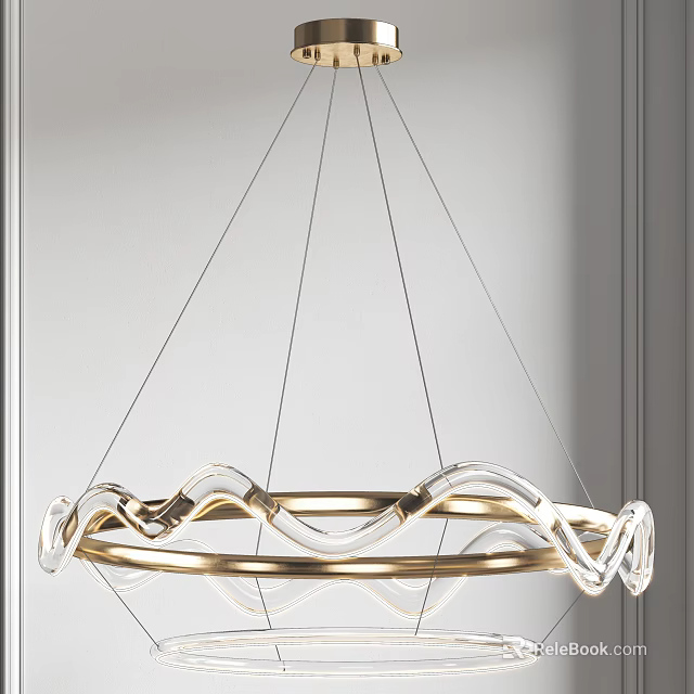 Elegant Modern Curved Ring Chandelier with Golden White Metal Frame for Interior Design 3d model 