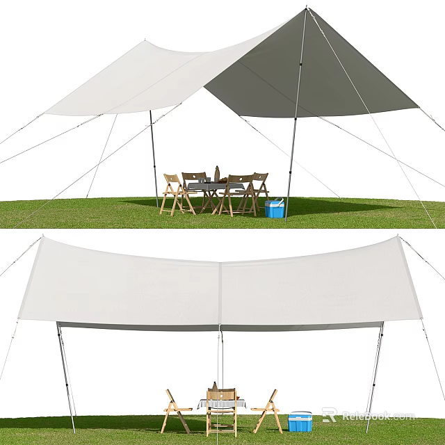 Outdoor Canopy Tent Setup on Grass with Table and Chairs for Shade 3d model 