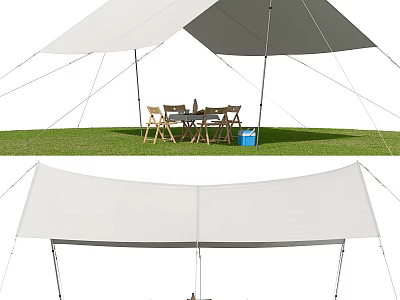 Outdoor Canopy Tent Setup on Grass with Table and Chairs for Shade 3d model