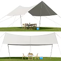 Outdoor Canopy Tent Setup on Grass with Table and Chairs for Shade 3d model
