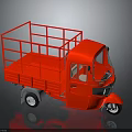 Red Three Wheeled Practical Motorcycle With Cargo Bed And Railings Design 3d model