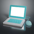 Laptop With Light Blue Frame White Screen Blue Keyboard And Light Blue Mouse On Black Surface