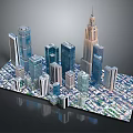 3D Urban City Model With Skyscrapers Detailed Layout And Streets Design