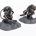 Mechanical Robot Figurines With Sci Fi Weapon And Gray Base Design 3d model