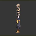 Anime Style 3D Character With Twin Tails Mechanical Outfit Orange And Gray Arms Stretched