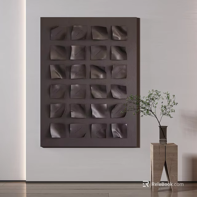 Elegant Decorative Wall Art With Leaf Shaped Panels And Potted Plant Interior 3d model 